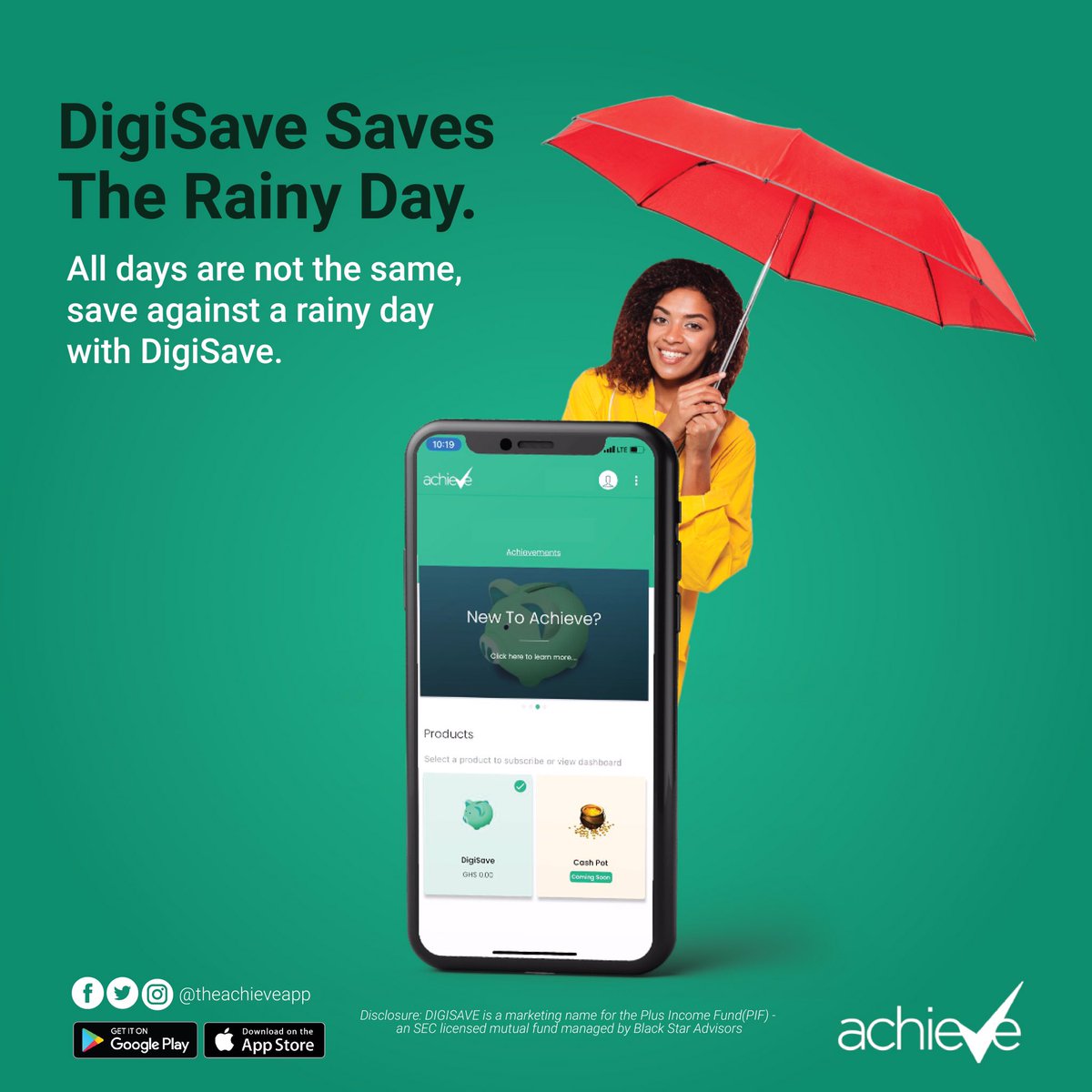 All days are not the same, save against a 'rainy day' with DigiSave on the Achieve App. #investingapp #achieveapp #digisave