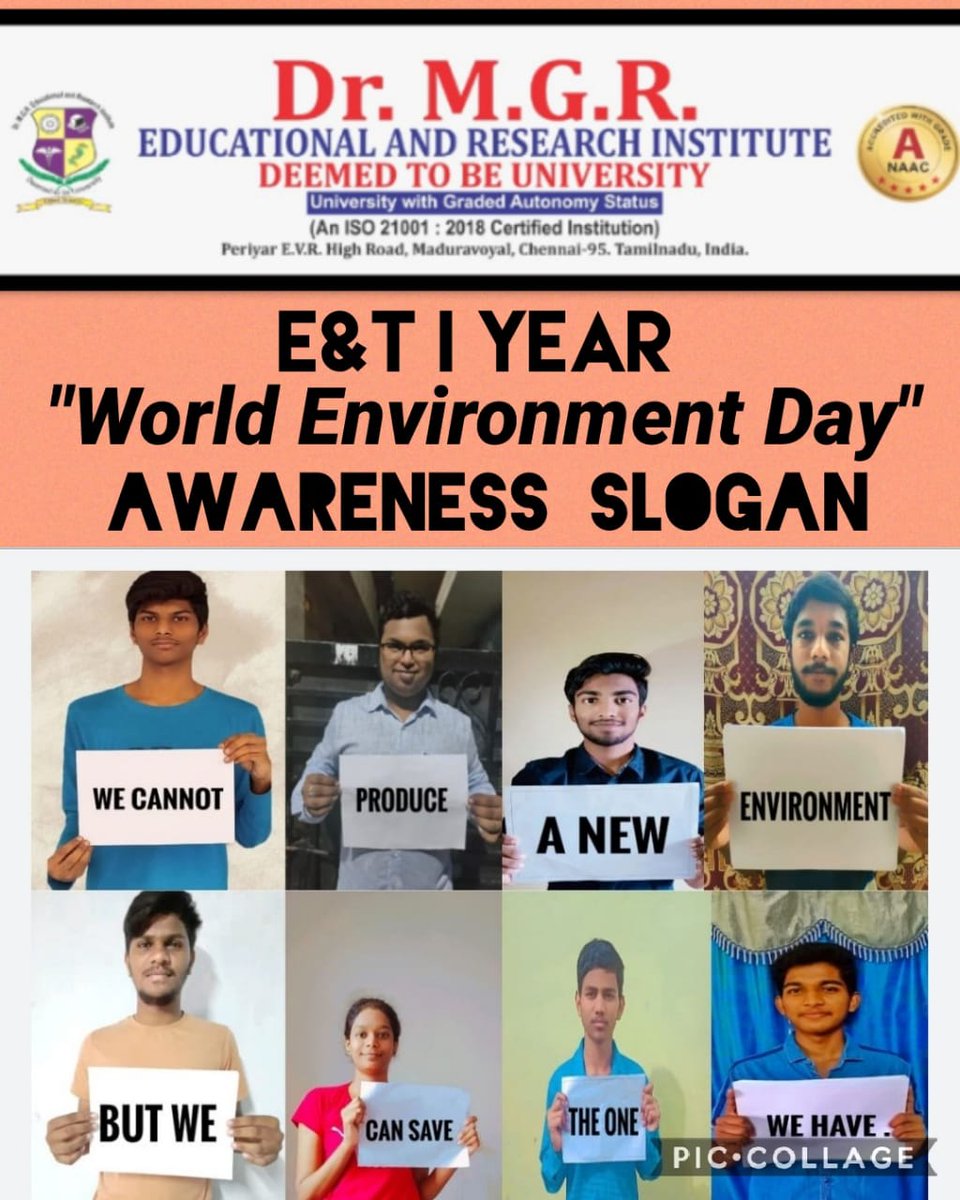 MgrUniversity's tweet image. First Year B.Tech, Faculty of Engineering and Technology organized &quot;Eco Fest 2021 - Bhumi: World Environment Day Celebrations&quot; on 5th June 2021 through virtual platform. 

#MGRERI #firstyearBTech #WorldEnvironmentalDay #EcoFest #Bhumi2021 #Ecofest2021