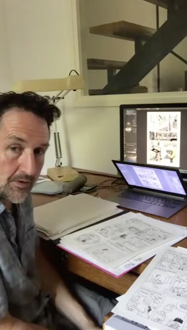 DandQ's tweet photo. "I like the drawings and the text to be very simple, so you can look at a page and understand what's happening very easily." - Guy Delisle live on our Insta, launching Factory Summers 🏭https://t.co/5MDWRt7WHy #guydelisle #factorysummers #athomewithdq https://t.co/VWfTfeMEVi