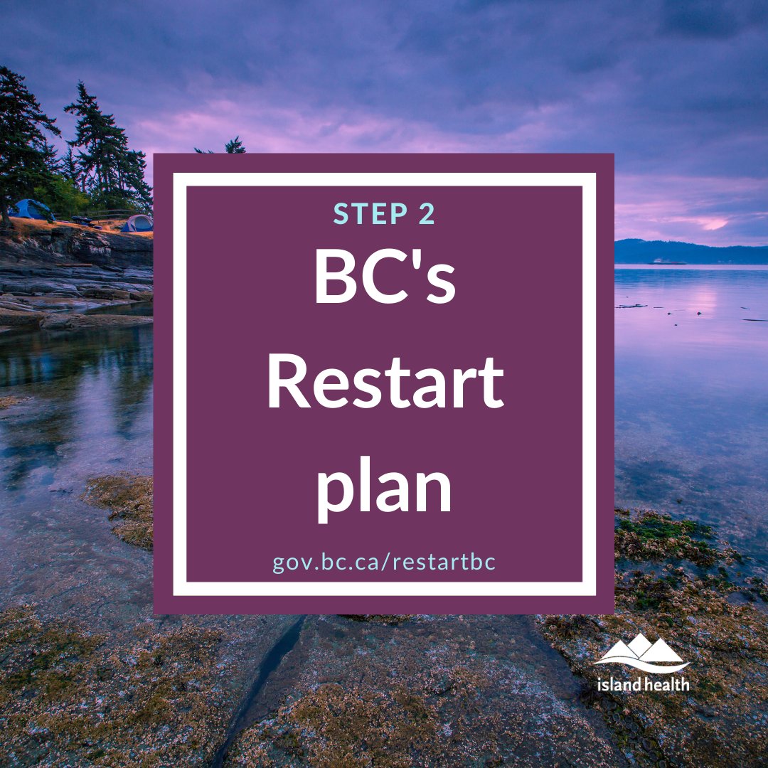 VanIslandHealth's tweet image. We're entering Step 2 of the provincial restart plan - June 15th!
Here are just a few of the updates for the little while as we continue to safely #RestartBC.
Keep up to date with restart plan &amp;amp; view all that you can do now: gov.bc.ca/restartbc. #COVID19IslandHealth
