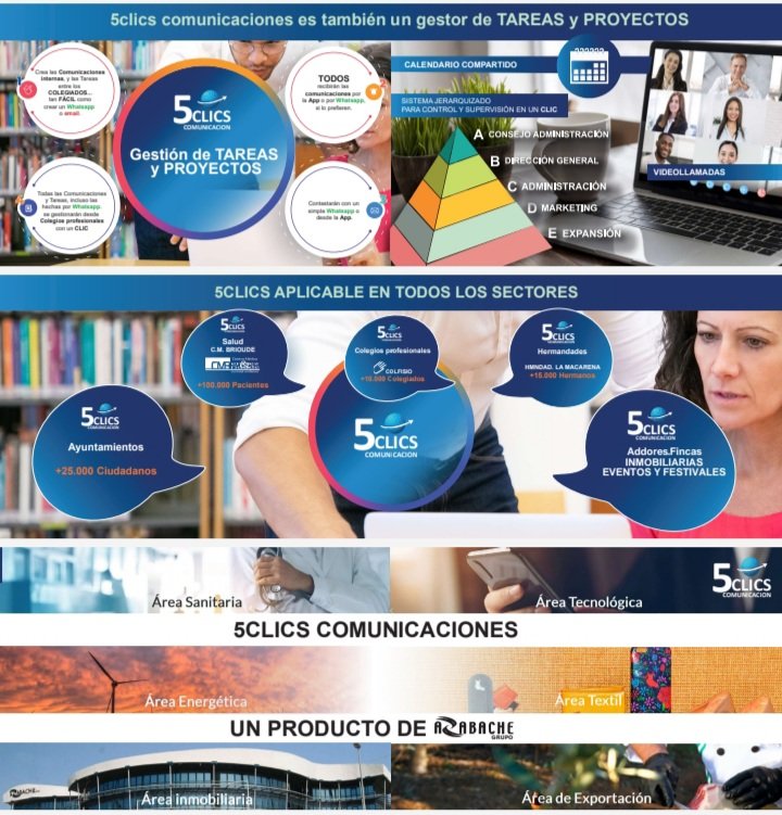 5Clics Comunicaciones. La Aplicacion  que convierte #WhatsApp  #Telegram en una herramienta esencial a nivel colaborativo para cualquier actividad u organización.
En solo unos 5clics
#Comunicacion  ilimitada

tareas5clicks.com

#Software  #Conectividad
#Tecnologia  #Email