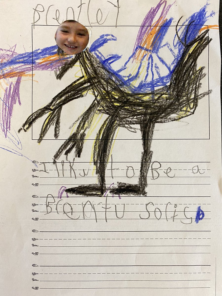 MrsnewellS's tweet photo. Last Day of #elephantandpiggie writing. Today we pretended to be something else after reading I’m a Frog by #MoWillems. I love their #imagination 🥰 @frps_sb #kindergarten https://t.co/H1byqWpJCO
