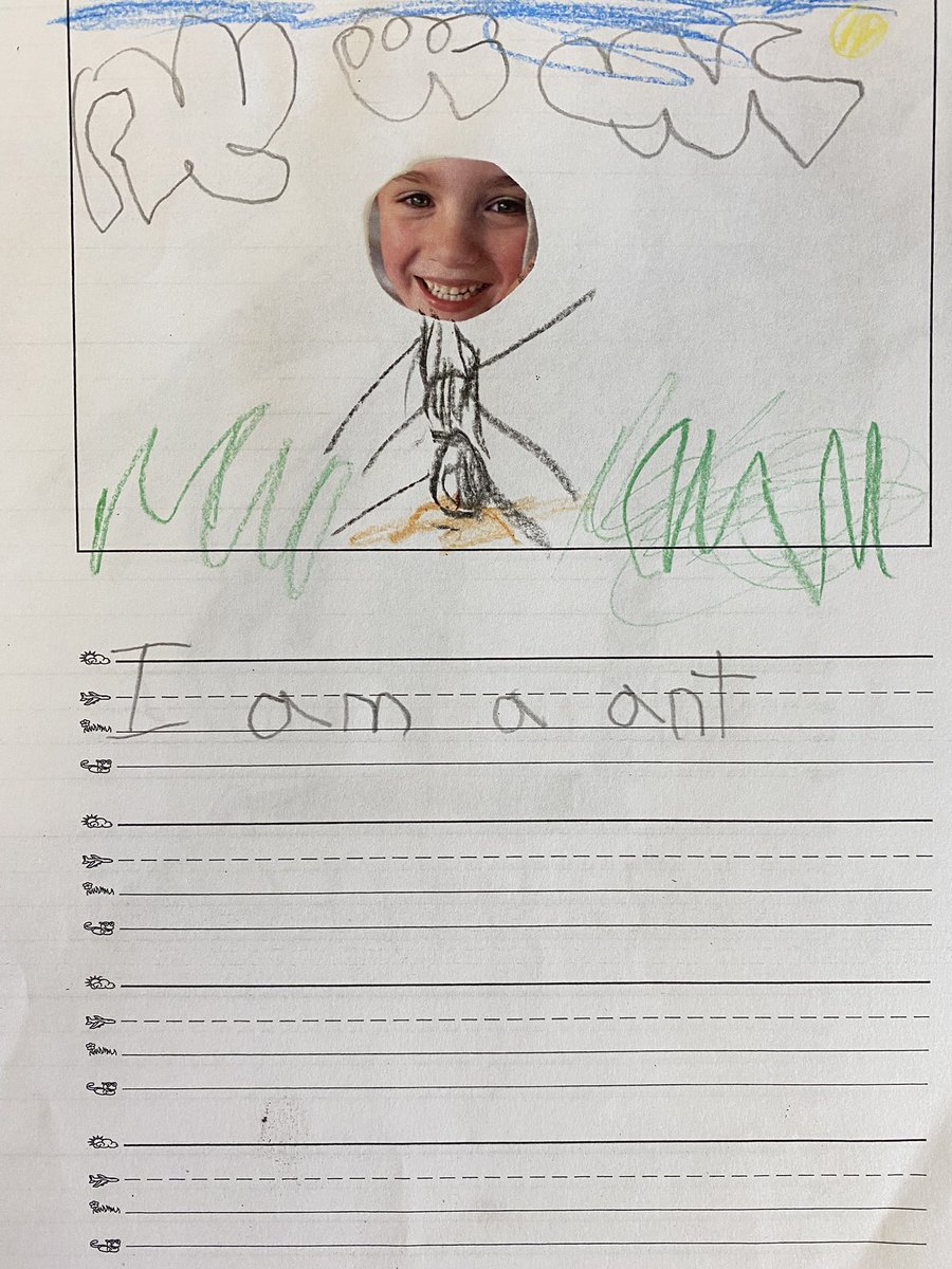 MrsnewellS's tweet photo. Last Day of #elephantandpiggie writing. Today we pretended to be something else after reading I’m a Frog by #MoWillems. I love their #imagination 🥰 @frps_sb #kindergarten https://t.co/H1byqWpJCO