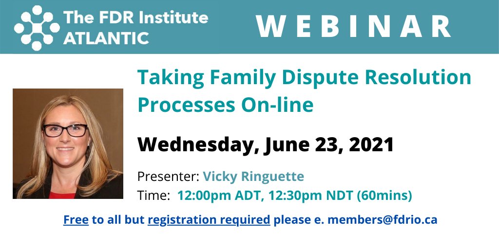 The #DivorceAct brought new legal duties to recommend and attempt out of court Family Dispute Resolution (FDR) processes in all but exceptional cases. Join us on June 23rd to learn about #onlineFDR #FDRIO #familylaw. Send e. members@fdrio.ca for link to join