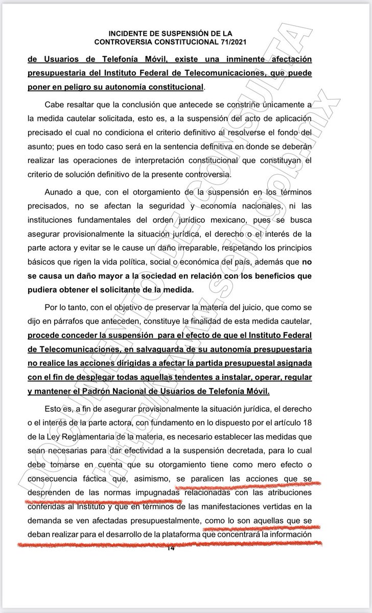 GContreras_S's tweet photo. Suspendida la aplicación del PANAUT, así lo acordó la Ministra de la SCJN Norma Piña. Se ordena que “se paralicen las acciones que se desprenden de las normas impugnadas” relacionadas con las atribuciones del @IFT_MX. Por ahora no habrá registro ni entrega de biométricos https://t.co/v3vofFS3t5