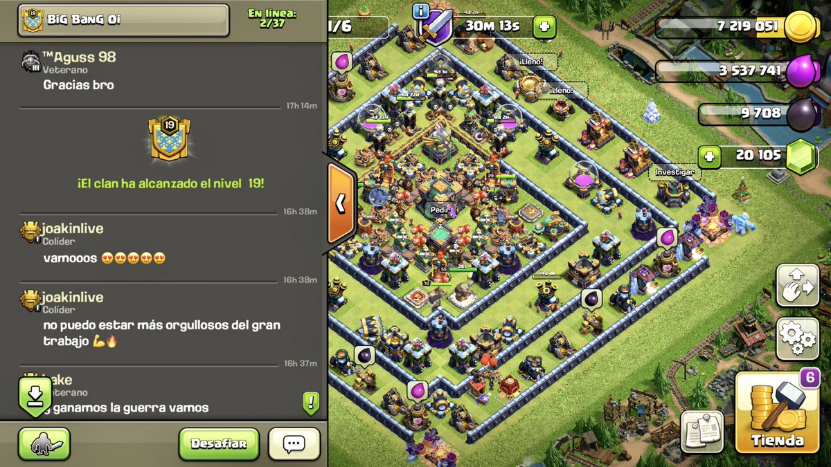 📌 Victoria 😁

📌 Subimos a Nivel 19 😊

📌 Rachita de 6 ☺️

Estamos muy contentos y queremos informar que se abre período de reclutamiento en @BiGBanGOi (sólo por unos días)✍🏻

⭕️ Aceptamos todos los niveles de ayuntamiento, aldeas niveladas, activas y buenos héroes ✨