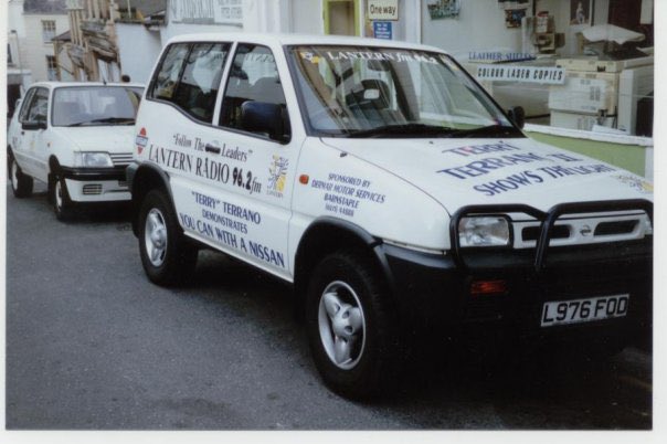 RetroRerunRadio's tweet photo. What is the most sponsorship you have seen on a promo vehicle? Nissan were clearly the suppliers of this Lantern FM car. https://t.co/sVaym56vyS