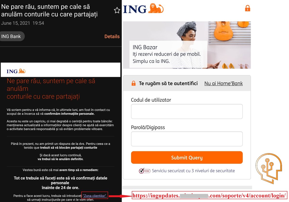 AlexProdefence's tweet photo. Așa cum era de așteptat, campaniile de phishing își îndreptă atenția către clienții unei alte bănci din România.
Banca ING.
Nu introduceți datele personale!!!
@CERT_RO
@FinCrimeNet
#furtdate #romania #banca #ing #homebank #educatiecibernetica
#prodefence #phishing #bank https://t.co/u1SyzXiLx4