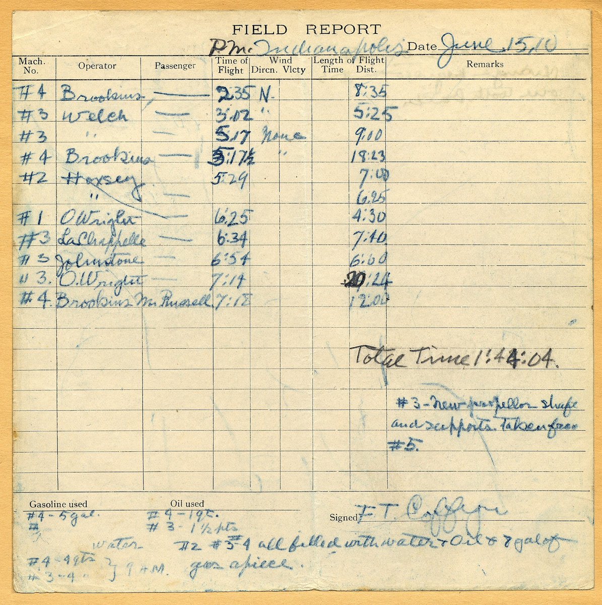 It is always nice to discover records of the past, especially when it’s from the Wright brothers. Pictured here is their flight log from #TDIH in 1910. Looks like it was a pretty busy day of flying 🛩️