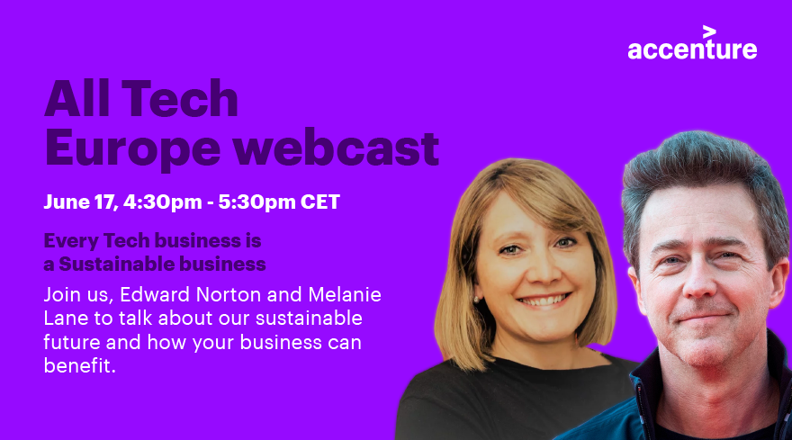 yvesbernaert's tweet photo. I am looking forward to @Accenture #AllTech Europe webcast! Join me, with @EdwardNorton and Melanie Lane @NewMotion to talk about our #Sustainable future. Every tech business is a Sustainable business! Stay tuned this Thursday 17, from 4:30 to 5:30 pm. Get your free ticket here👇🏽 https://t.co/MJoOB7VLOV