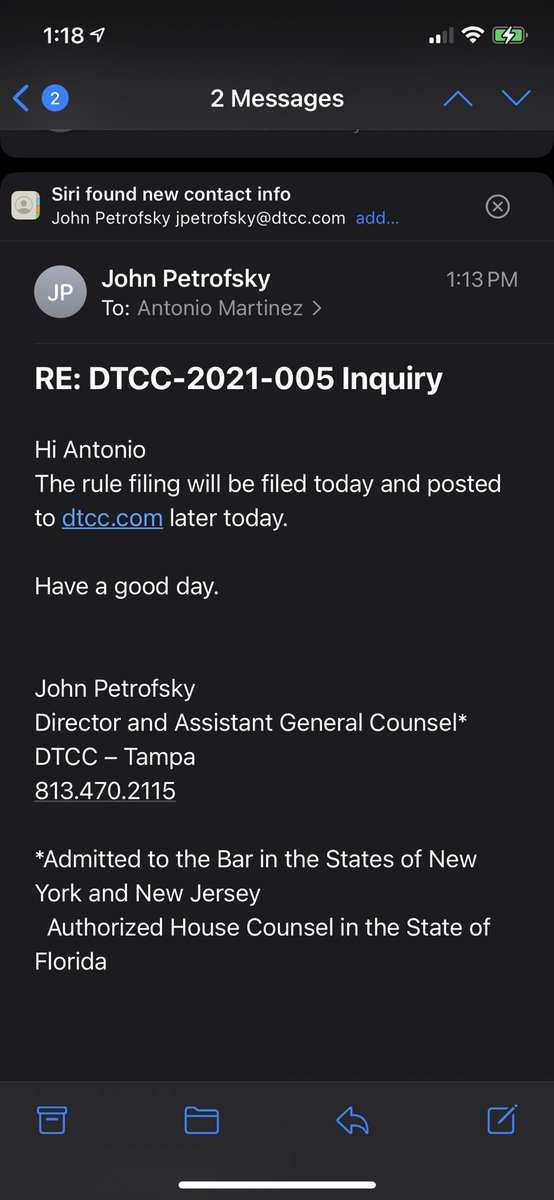 AntonioTheMexi's tweet photo. 🚨HOLY SHIT ITS GETTING FILED TODAY. DTCC-2021-005. I legit emailed him today and he got back to me. 🚨 $AMC $GME #AMCWEEK https://t.co/ai6yM5X96a