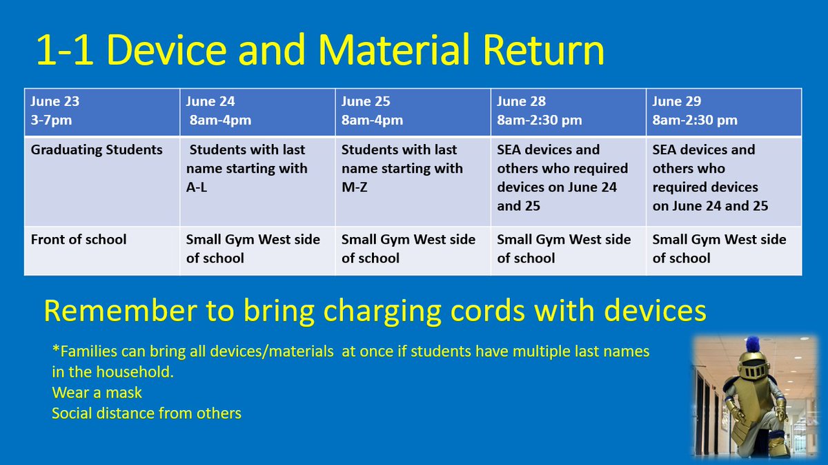 Device and Classroom resource return schedule for <a href="/CollegeavenueSS/">College Avenue SS</a> We need everything back, so we can give it out again in the fall!