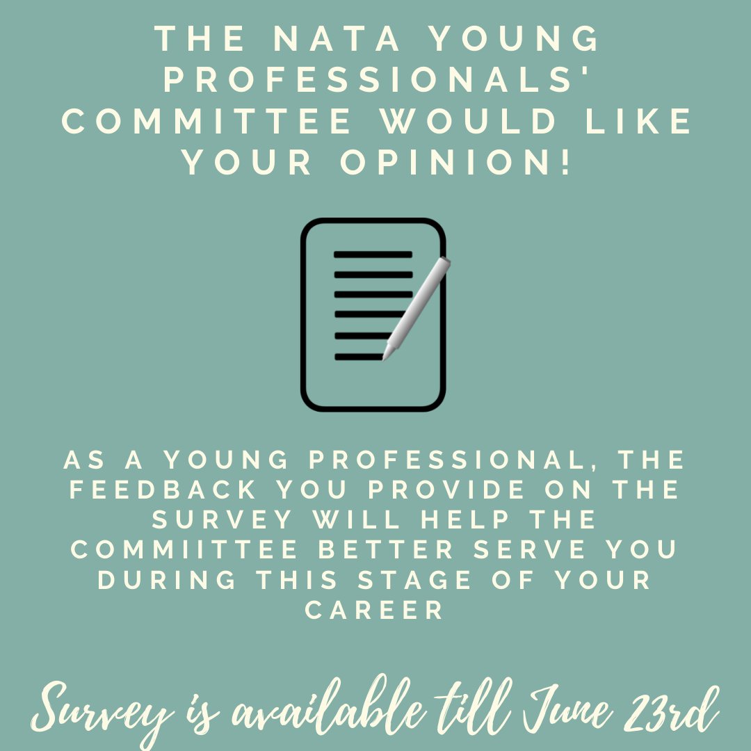 FwataYPC's tweet photo. Hey young professionals, help out the NATA YPC by providing your input to their needs assessment survey. Your feedback will help the committee better serve the needs of athletic trainers during this stage of their career.

Link: https://t.co/pB0BHcZmeT https://t.co/quUfzqISYE