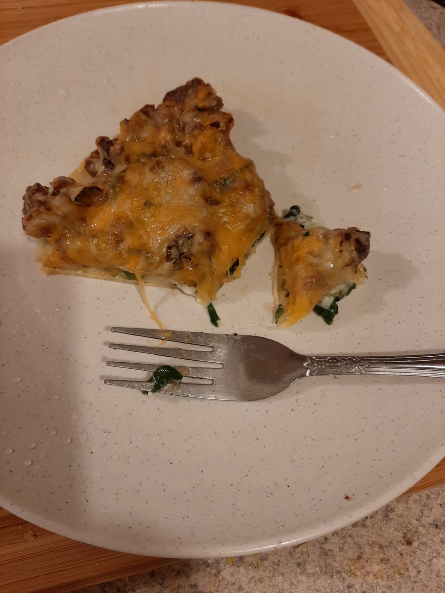 DesperOtto315's tweet photo. Cover with other tortilla, 
Mix meat mix with Baja sauce
Spread over top tortilla, sprinkle with cheese. 
(I had Fiesta mix, but cheddar is fine)
Slide tortilla into oven pan and heat at 350 for 15 minutes.   Serve.
I put more Baja sauce on top to add more flavor. https://t.co/C3iO6SJ3rC