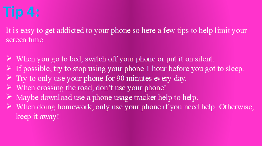 Here is our #internetsafety Tip 4 that we never posted during our #DigitalLeaderTakeover of <a href="/WKGS_Computing/">WKGS Computing Dept</a> back in 2019! This tip is all about how to prevent mobile phone addiction. 📱🤳📳📴📲📵 <a href="/WestKirbyGS/">West Kirby Grammar School</a> <a href="/ChildnetDL/">Childnet Digital Leaders Programme</a>