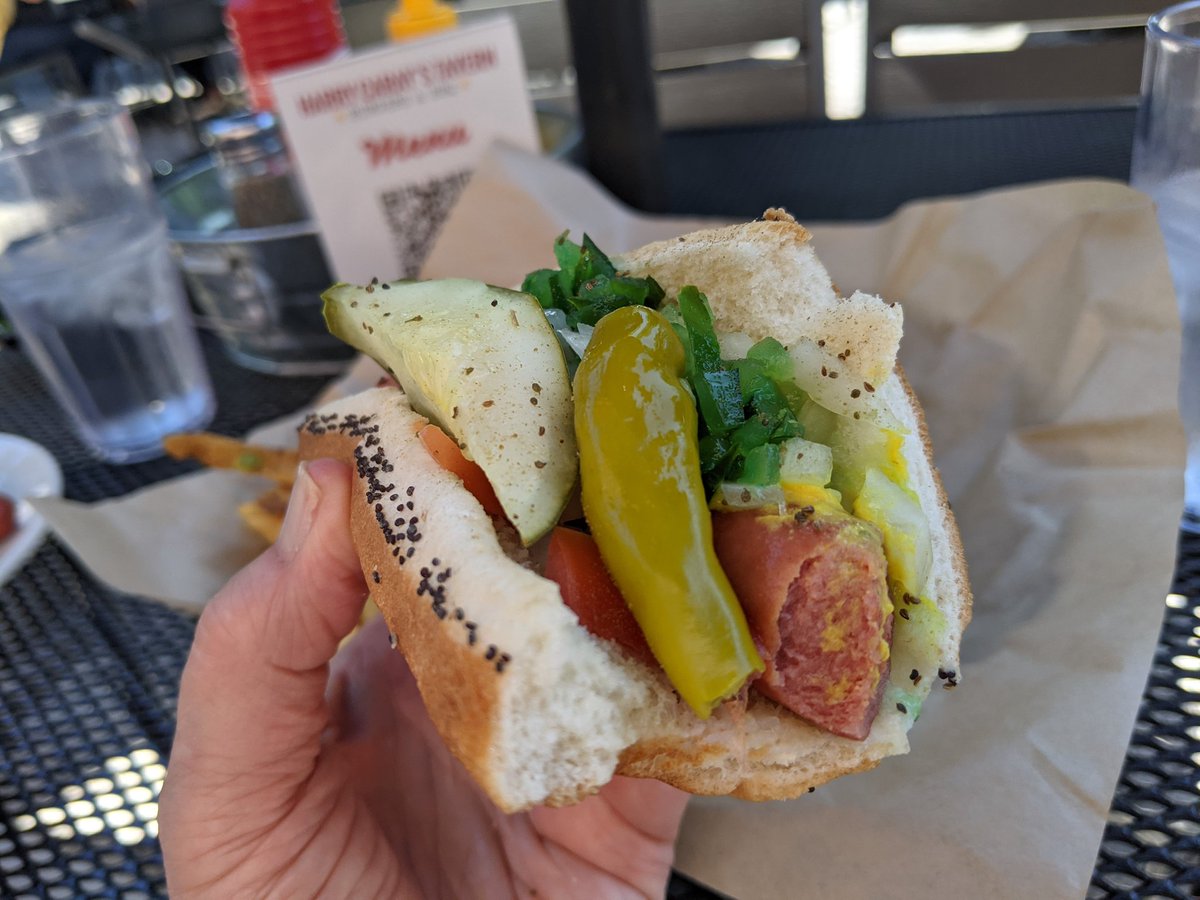 jhjones's tweet image. A  #ChicagoHotdog is a party in a #poppyseedbun. #sportpeppertuesday with @mojo_la @BridgeMojo on #day11 #2021Roadtrip..Leaving @chicago , #LakeMichigan, my birthplace for #NewEngland and points East and South in the morning.