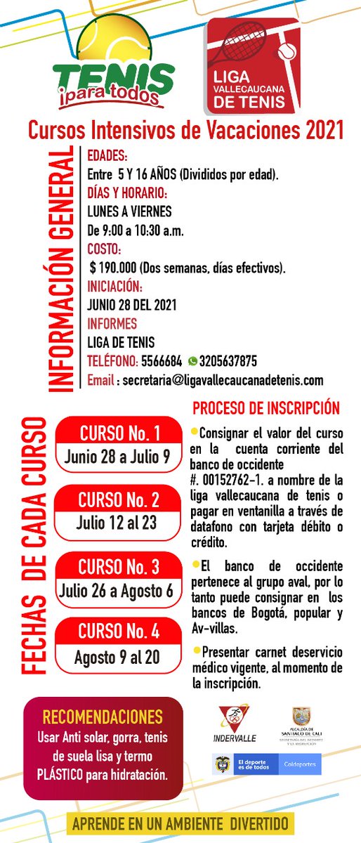 Definida la información de los cursos intensivos de tenis en estas vacaciones!!!!!