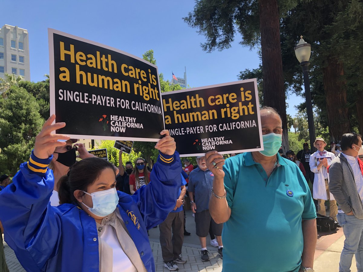 NUHW's tweet photo. At the #Medicare4All rally with @4HealthyCA and @unitehere. People over #healthcare profits will prevail! @GavinNewsom, give Californian's guaranteed healthcare NOW. #GavinLeadTheWay https://t.co/voNJ6KFznZ