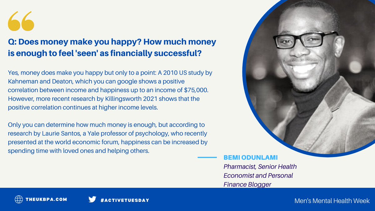 theUKBPA's tweet photo. Our final question focuses on the well debated topic of money and the relationship with happiness. We asked Bemi, at what level is truly enough to feel 'seen' as financially successful?
#MensMentalHealthWeek #MensHealthWeek #activetuesday https://t.co/aQpGavaEsC