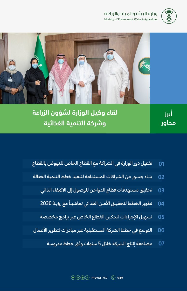 MEWA_KSA's tweet photo. تحقيق مستهدفات قطاع الدواجن للوصول إلى الاكتفاء الذاتي، من أهم المحاور في لقاء وكيل الوزارة لشؤون الزراعة وشركة التنمية الغذائية. https://t.co/DkMu7GQO7J
