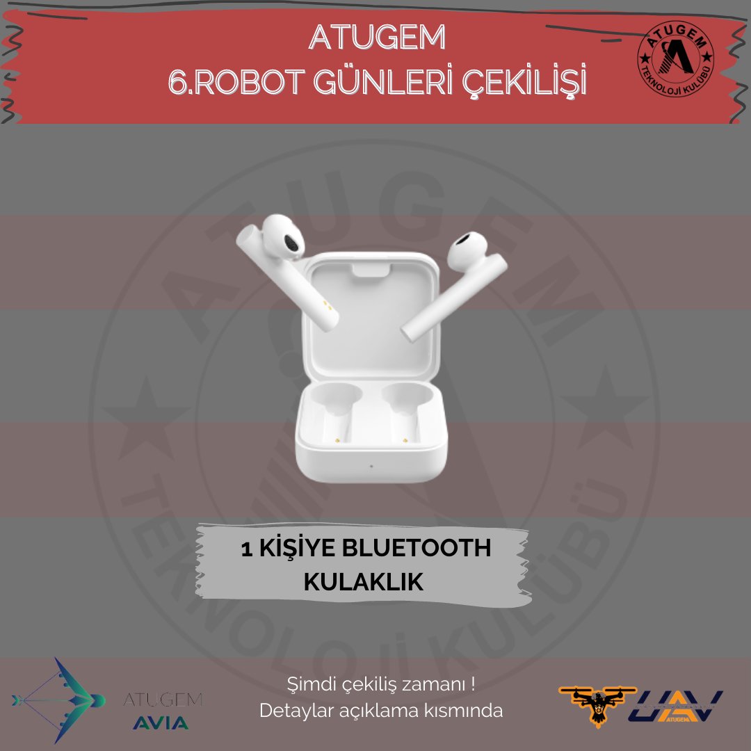 atugemkulup's tweet photo. ÇEKİLİŞ VAR 🎉 
1️⃣.Kişiye Teknofest Montu
2️⃣.Kişiye Xiaomi Bluetooth Kulaklık
3️⃣.Kişiye Arduino Süper Başlangıç Seti
Instagram (https://t.co/Ox7W6SXfD7) hesabımızdan detaylı bilgiye ulaşabilirsiniz
@rektorcomakli @atauni1957 
#erzurum #atauni #robotikkodlama #çekiliş #mühendislik https://t.co/RCxVBzqQsH