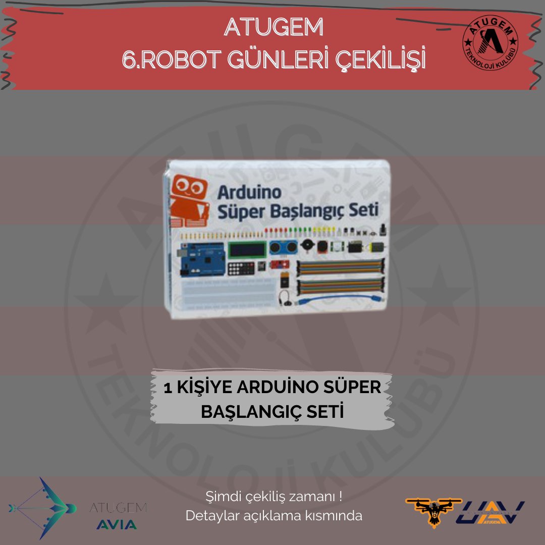 ÇEKİLİŞ VAR 🎉 
1️⃣.Kişiye Teknofest Montu
2️⃣.Kişiye Xiaomi Bluetooth Kulaklık
3️⃣.Kişiye Arduino Süper Başlangıç Seti
Instagram (instagram.com/atugem/?hl=tr) hesabımızdan detaylı bilgiye ulaşabilirsiniz
<a href="/rektorcomakli/">Ömer Çomaklı</a> <a href="/atauni1957/">Atatürk Üniversitesi</a> 
#erzurum #atauni #robotikkodlama #çekiliş #mühendislik