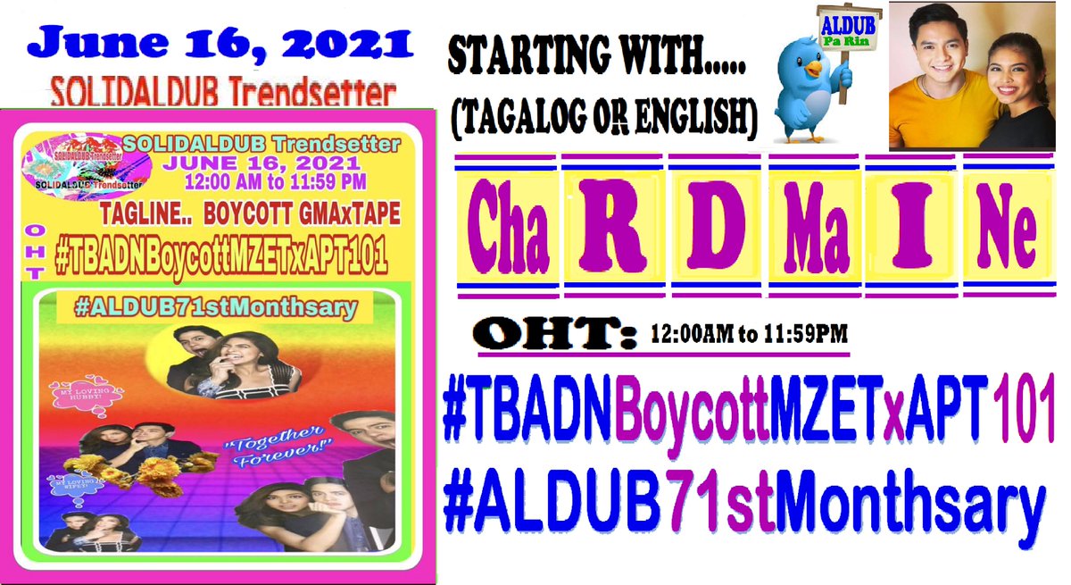 LET'S PLAY OUR GAME WORDS FOR JUNE 16, 2021 - ALDUB PA RIN!!

"ALDUB DEFENDER FOR TODAY >>
  👉ᴬᴰᴺ LOVE IS patient💚💚💚<a href="/chard_maine2016/">VINDICATION🙏VICTORY✝️ TRIUMPH 👑❤️💚</a>👈
 
<a href="/aldenrichards02/">Alden Richards</a> <a href="/mainedcm/">Maine Mendoza</a>
BOYCOTT GMAxTAPE 
#TBADNBoycottMZETxAPT101
#ALDUB71stMonthsary