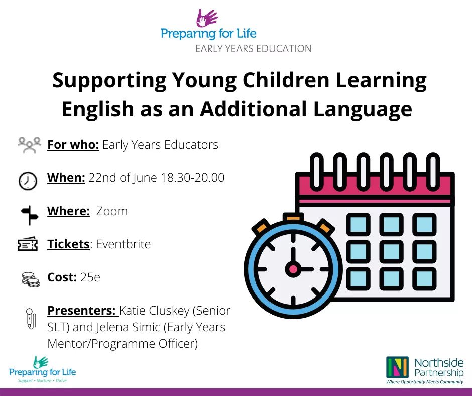 Our first Summer Workshop is happening soon. We will explore bilingualism and strategies to support children speaking English as an Additional Language.
To book your place, visit Eventbrite:
eventbrite.ie/o/preparing-fo…
@dublinccc @EarlyChildhdIRL @CorkCityCCC @LimChildcare @dcu_ecrc