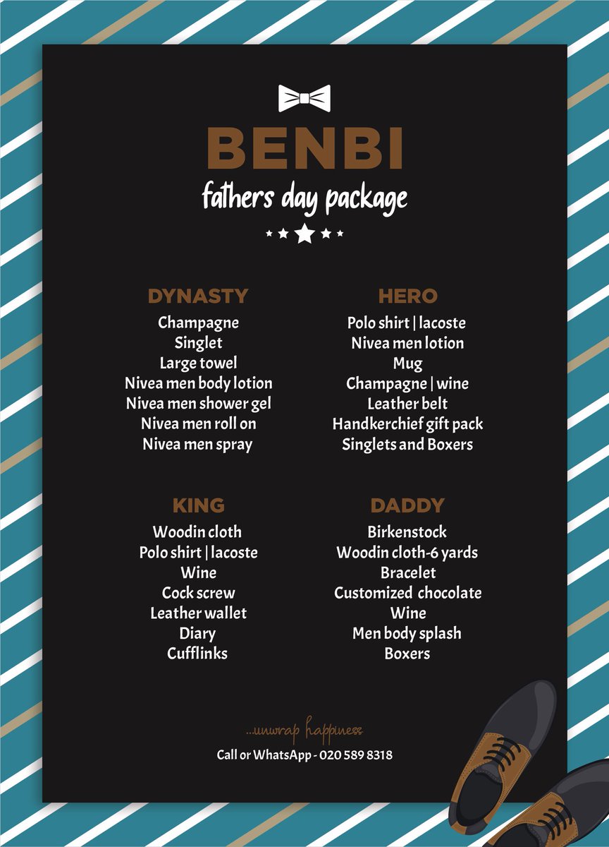 Father’s Day is in 5 Days, let’s show some love  to our  fathers. Don’t  forget to get your Father’s Day gift from Benbi Hampers. 🛍🎁 
@bryttuckerGH @prycelex
#FathersDay2021 #Trending #EuropaLeagueFinal #football @Jay_Bancs @bigsanti1 @AshleyPhlakes @Akosualaurie @NiiNichothal