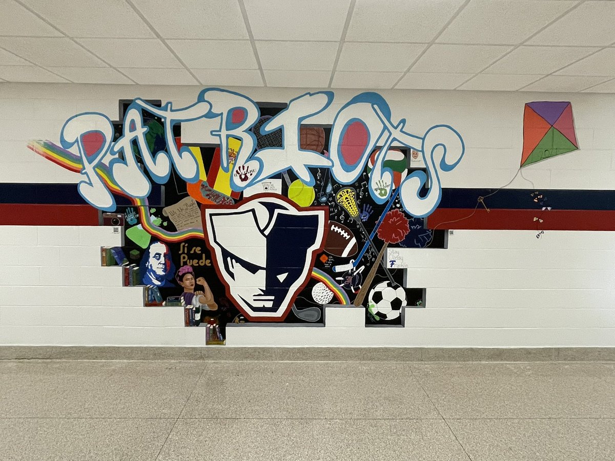 andpesci's tweet photo. It started with a simple sketch & the courage to ask if they could create a mural that represents our student body at Franklin. The end result…Reyna Edwards & Tobey Sharp (with help from Ellie Sherwood & Maddie Johnson) have created an amazing masterpiece! @fhspatriots #FHSTriad https://t.co/Fp6Ts9aa39