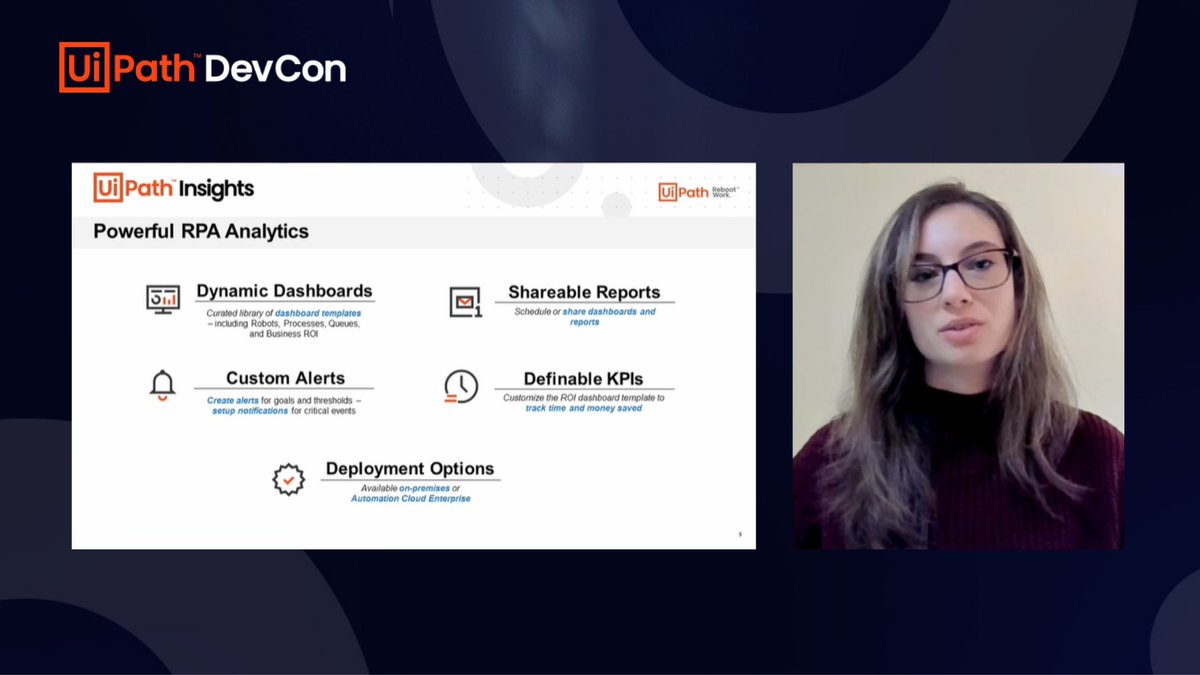 UiPath's tweet image. Our own Michelle Yurovsky shows #UiPathDevCon how to track and measure your processes and benchmark their efficiency and performance over time, with UiPath Insights. bit.ly/3wGyGLz #automation