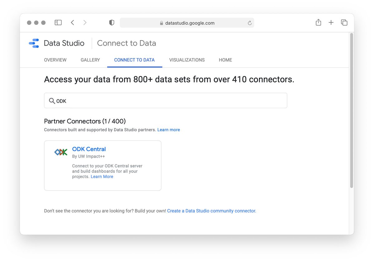 Google Data Studio (GDS) is a free data visualization tool, and thanks to UW Impact++, you can now use GDS to build interactive dashboards and beautiful reports of your ODK Central data. Try it at datastudio.google.com/data?search=ODK