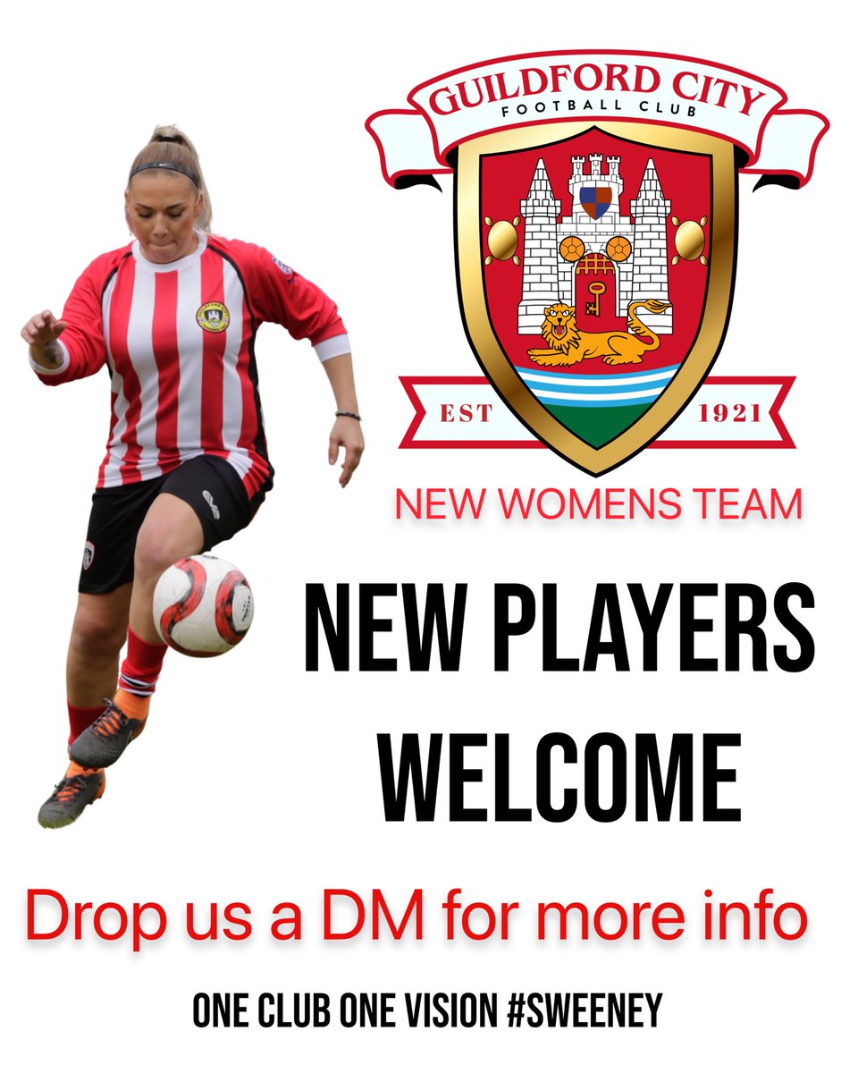 GuildfordWomen's tweet image. We are just finalising our pre season programme for our NEW team at @GuildfordWomen …. If you would like to join us and be part of the journey then get in touch by DM or email to results@bensonjames.co.uk ⚽️🔴⚪️🏆

@guildfordcity #Guildford @GCFCfans