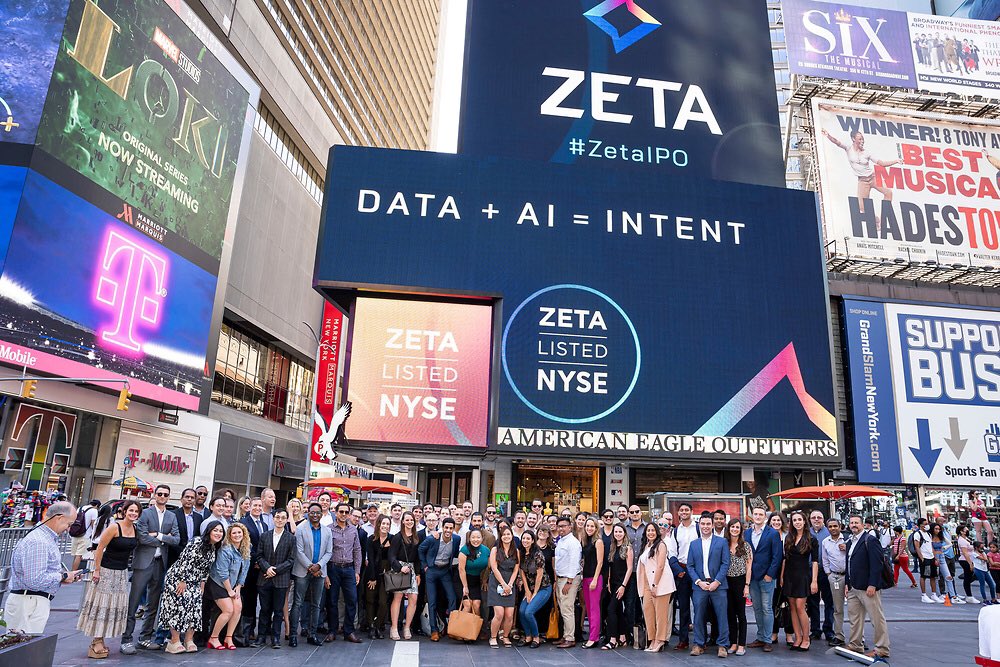 ZetaGlobal's tweet photo. Last week, we rang the opening bell to introduce ‘ZETA’ on the @NYSE. Watching along were our employees across the globe who have been instrumental in helping us get here. Here’s to our new chapter as a public company! #ZetaIPO https://t.co/clk7DSAVih