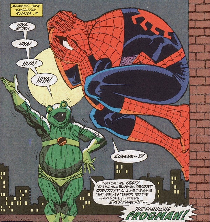 RichardPym1's tweet photo. Sony have crazy plans about Spider-Man lore films, Kraven's solo that somehow's Last Hunt, they even thought about Aunt May spy movie, but still silent about the best IP Sony have.

Where's our Frog Man film? Cmon, 1st bodypositive #Marvel superhero movie. #releasefrogmanthemovie https://t.co/xEOWHAhGyc