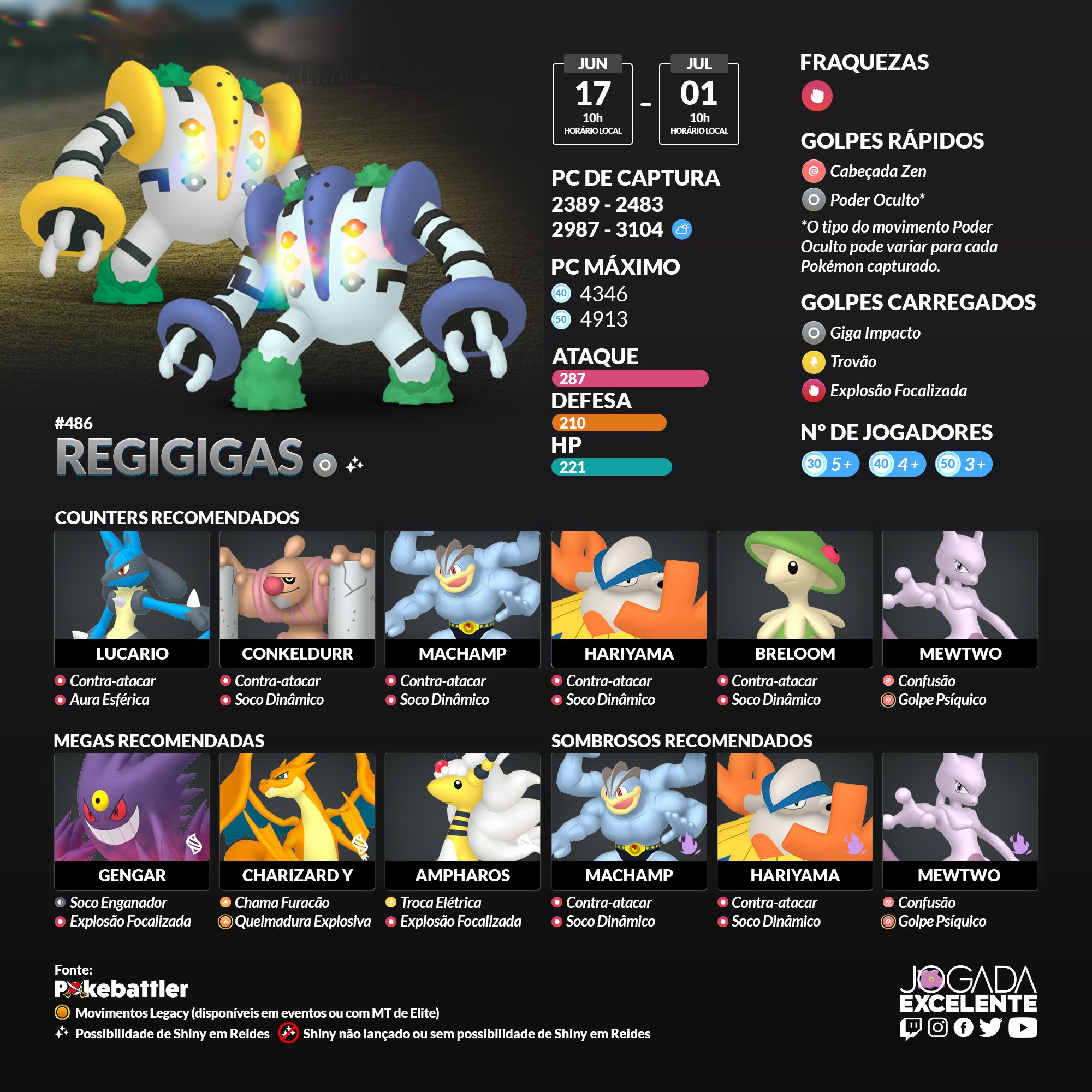 Pokémon Go - Reide Regigigas - Bônus Climático! Counters, dicas, ataques  Shiny??? 