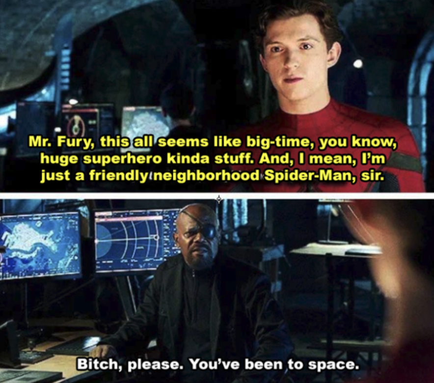 Best Movie Burns and Comeback Lines In Films, Ranked 2 Nick Fury and Spider-Man in Spider-Man: Far From Home