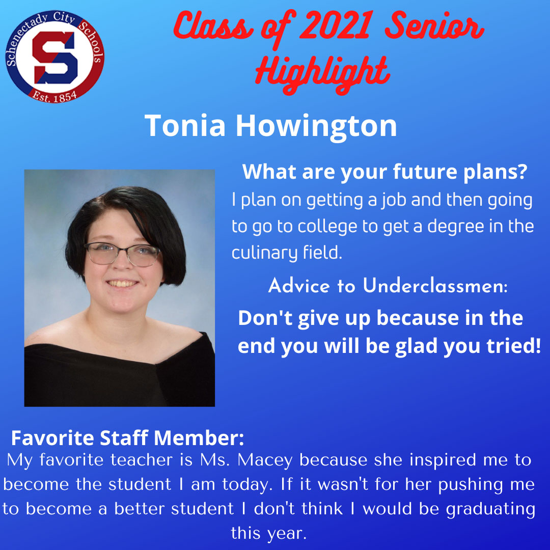 SCSchools's tweet image. Meet Tonia Howington, #shsclassof2021 💯💯 Tonia plans on working &amp;amp; then going to college to earn a degree in the culinary field 👩‍🍳😋 Tonia&apos;s advice to underclassmen is to not give up. Congrats &amp;amp; best wishes to Tonia. 👏#schenectadyvibes #hanginthere #CulinaryArts