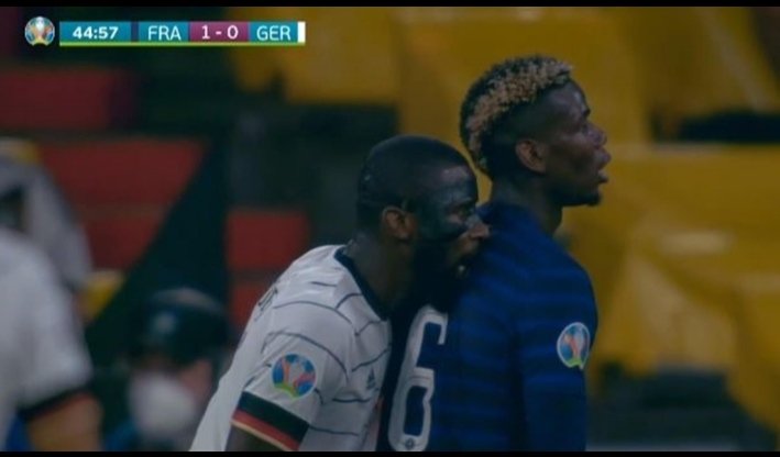 jo_legendre's tweet photo. @EURO2020 @UEFA Could someone explain why #Rudiger is still on the field? 
#FRAALL #FRAGER #EURO2020 https://t.co/4O90rJO92i