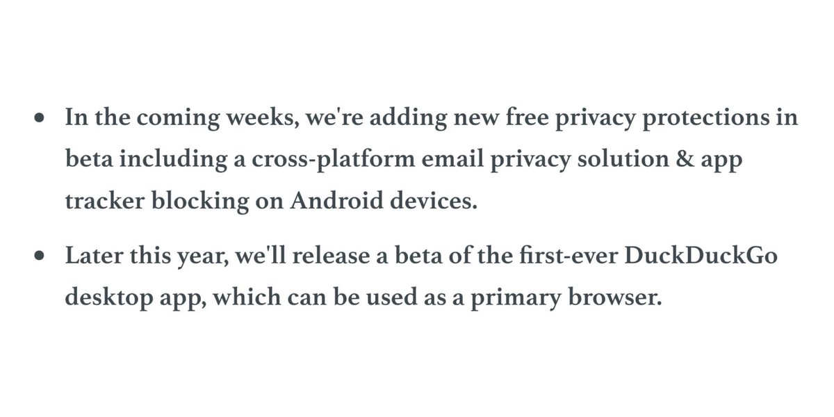 DuckDuckGo's tweet photo. Proving all the skeptics wrong, we've been profitable since 2014 and today, our revenue exceeds $100 million/yr, without ever tracking our users. 

We're using these resources to build new ways to give users even more privacy for free, hold on to your feathers: https://t.co/tqHyfBJ8vu