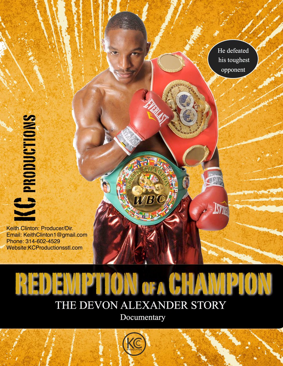 KeithClintonPro's tweet image. I am honored to be producing the documentary film on  a former world boxing champion. "Redemption of a Champion," The Devon Alexander Story. Opportunities are available for consumer brand and product integrations.