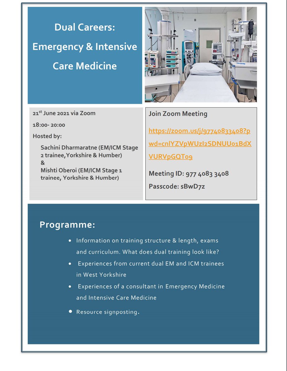 Yorkshire Society of Emergency Medicine - YSEM (@emyorkshire) on Twitter photo Interesting in dual training in Intensive care and Emergency Medicine? Check out this virtual event on June 21st hosted by two of our dual trainees! #DualEMICU #TeamEMYorkshire <a href="/MishtiO/">Mishti Oberoi</a> Interesting in dual training in Intensive care and Emergency Medicine? Check out this virtual event on June 21st hosted by two of our dual trainees! #DualEMICU #TeamEMYorkshire <a href="/MishtiO/">Mishti Oberoi</a>