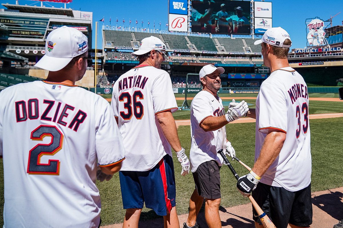 Twins's tweet image. It was fun seeing some old friends and raising awareness for Gillette Children&apos;s Specialty Healthcare at the Mauer &amp;amp; Friends Kids Classic today. Congrats to @trevorplouffe on winning the home run derby! #MauerClassic 

Full photo album: bit.ly/3zyg2r4