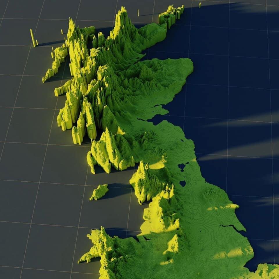 An interesting looking map showing the rainfall levels across the UK. The higher the peak, the more the rain falls… I am thankful to be living on the east coast! ☔️