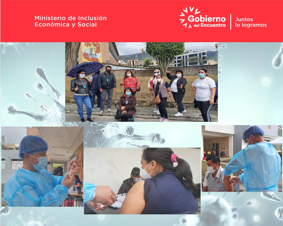 La familia de <a href="/InclusionEc/">Ministerio de Desarrollo Humano 🇪🇨</a> en la Zona 7, es parte del #PlanVacunacion9100. Y tú, ¿ya te vacunaste?

El #GobiernoDelEncuentro impulsa este plan por el bienestar de las familias 👨‍👩‍👧ecuatorianas 🇪🇨.

¡A este virus lo combatimos todos!

#JuntosLoLogramos 

<a href="/maemontanov/">Mae Montaño</a>