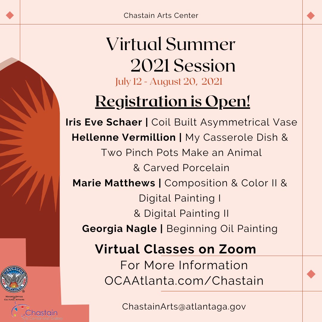 ChastainArts's tweet photo. Virtual Programming for our summer session is now Open For Registration. Classes begin July 12th. Take a look and be inspired at home! Link to our website is in our bio. #virtualartlessons #teachingartisis https://t.co/atXfrlSIDc