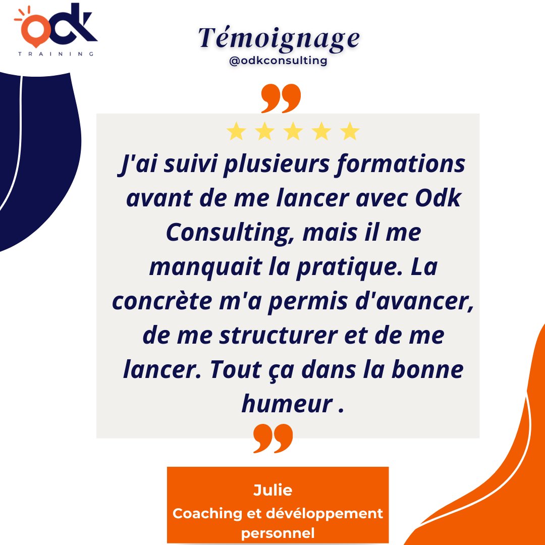 Julie était désireuse de se mettre à son compte dans le domaine du coaching et du développement personnel.
​Elle a fait la formation, "la concrète" chez nous, une formation qui donne tous les outils pour entreprendre. 🚀 

​#entreprenariat #entrepreneur #entreprendre