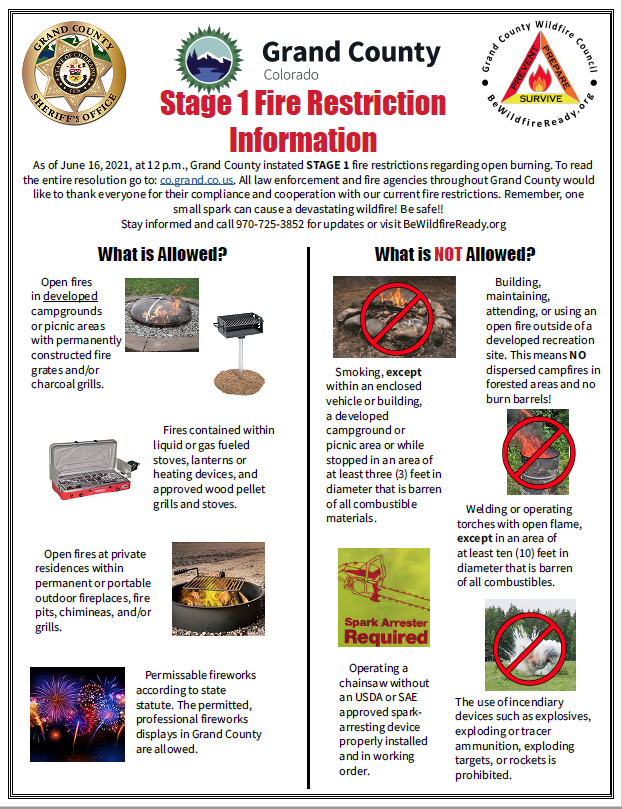 Grand County is moving into Stage 1 Fire Restrictions at noon on ...