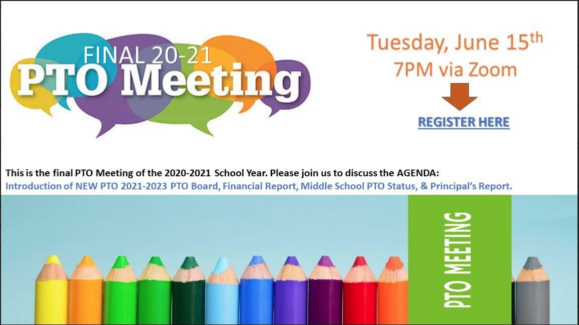 It's almost time!  You don't want to miss the final PTO Meeting of the 2020-2021 School Year!  7PM TONIGHT
zoom.us