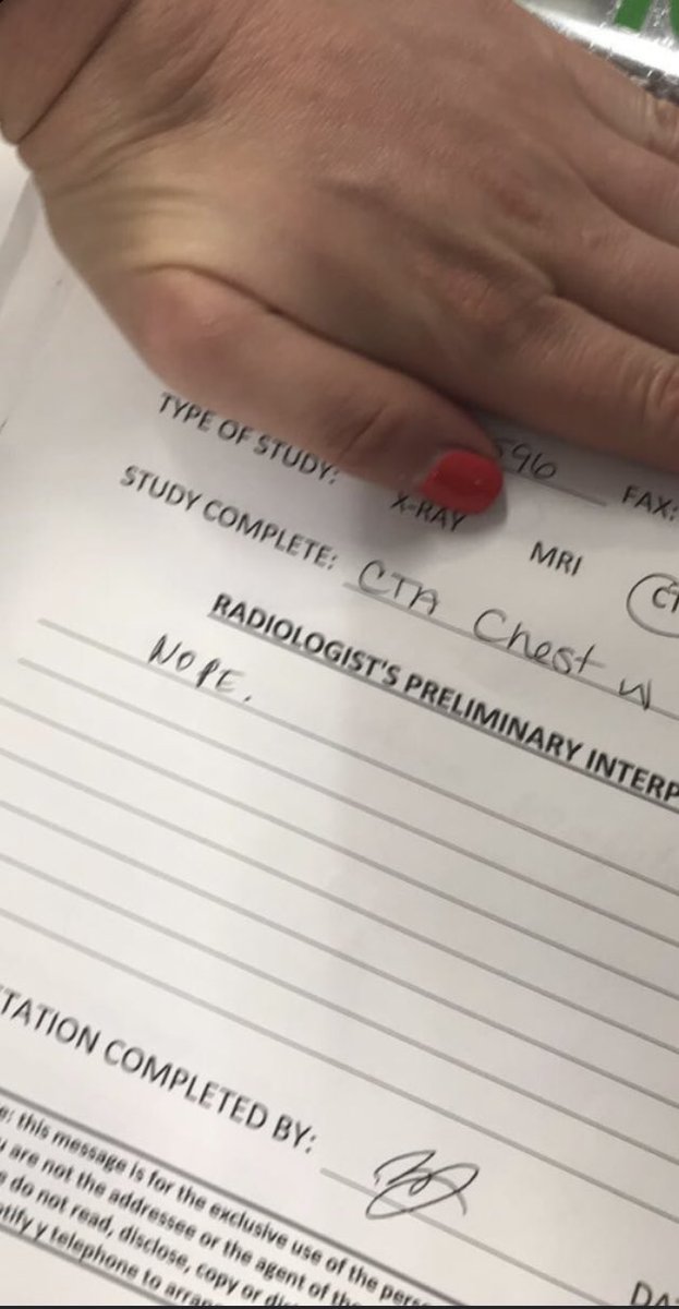 ER was going nuts over this radiologist’s reading that just says “NOPE”. A whole ER full of medically trained professionals took 20+ minutes to realize it actually reads “No PE (pulmonary embolism)”

(Repost)